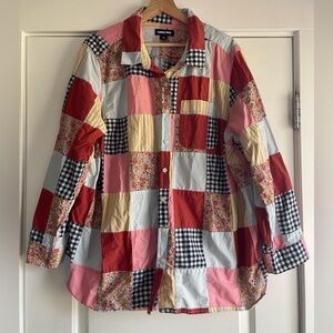 Lands End Patchwork Cotton Poplin Shirt - 2X